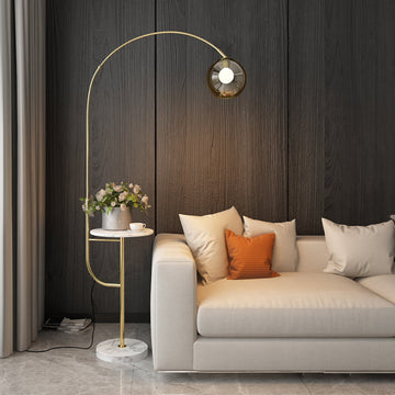 Modern End Table Arc Floor Lamp with Wireless Charger & USB Charging Port